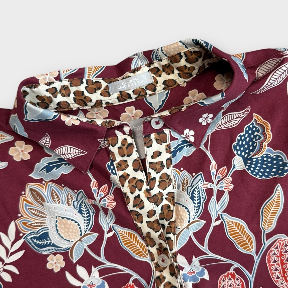 Chico’s Boho Hippie Bohemian Burgundy Floral Animal Print Blouse Size 1 (Medium) - Picture 4 of 10